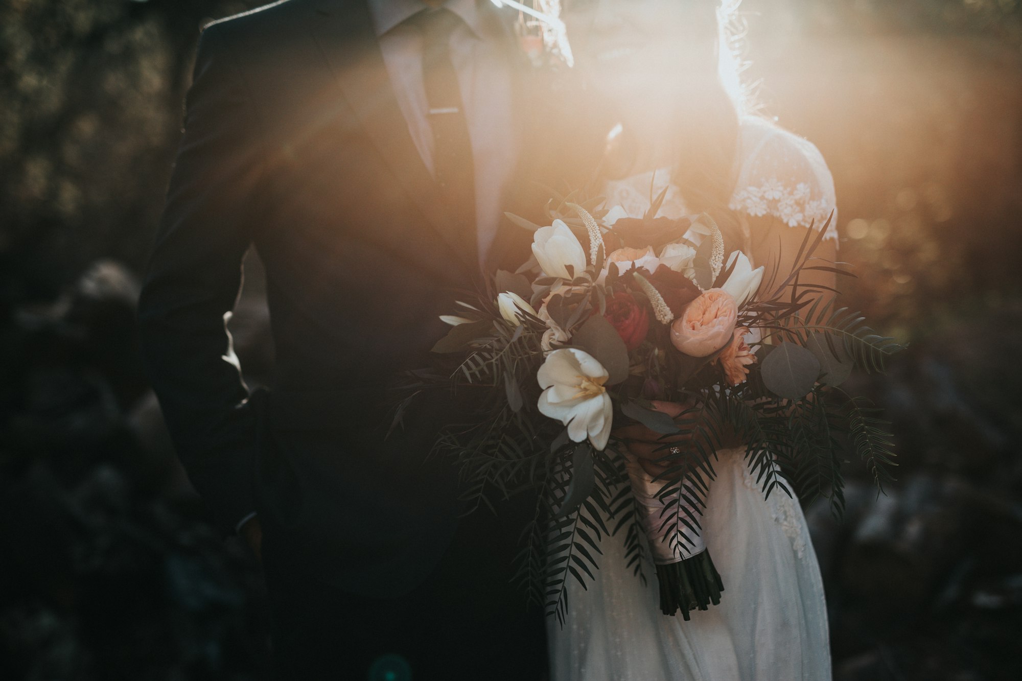 A couple embracing at golden hour